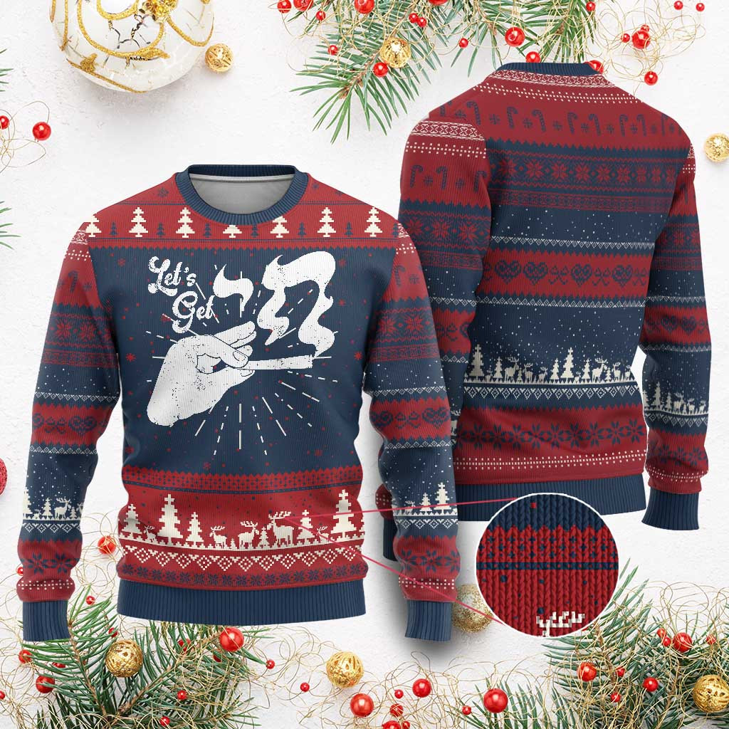 Let's Get Cigarette Ugly Christmas Sweater Jewish Vintage Gifts For The Family Xmas