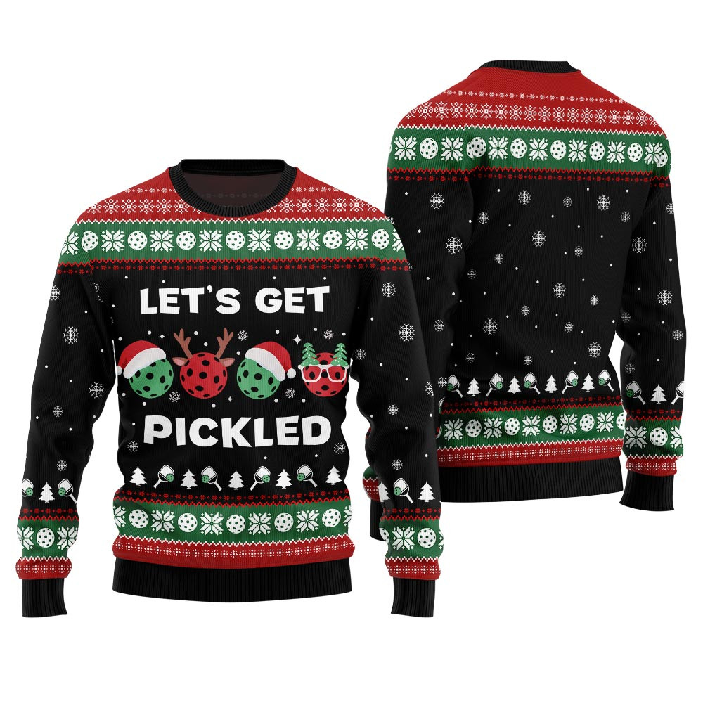 Lets Get Pickled Funny Ugly Christmas Sweater Comfortable Holiday Sweater for Chilly Nights