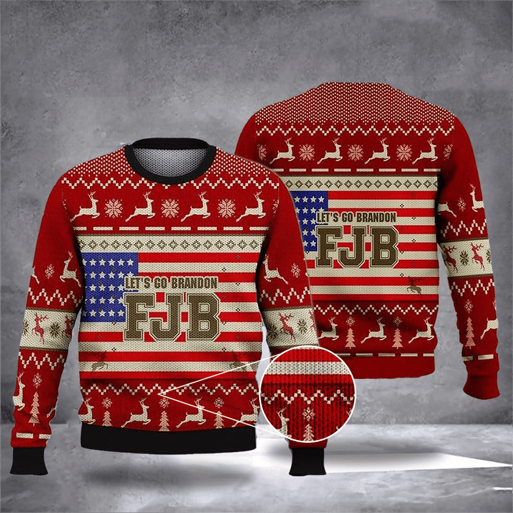 Lets Go Brandon FJB Ugly Christmas Sweater USA Flag Lets Go Brandon Xmas Sweater