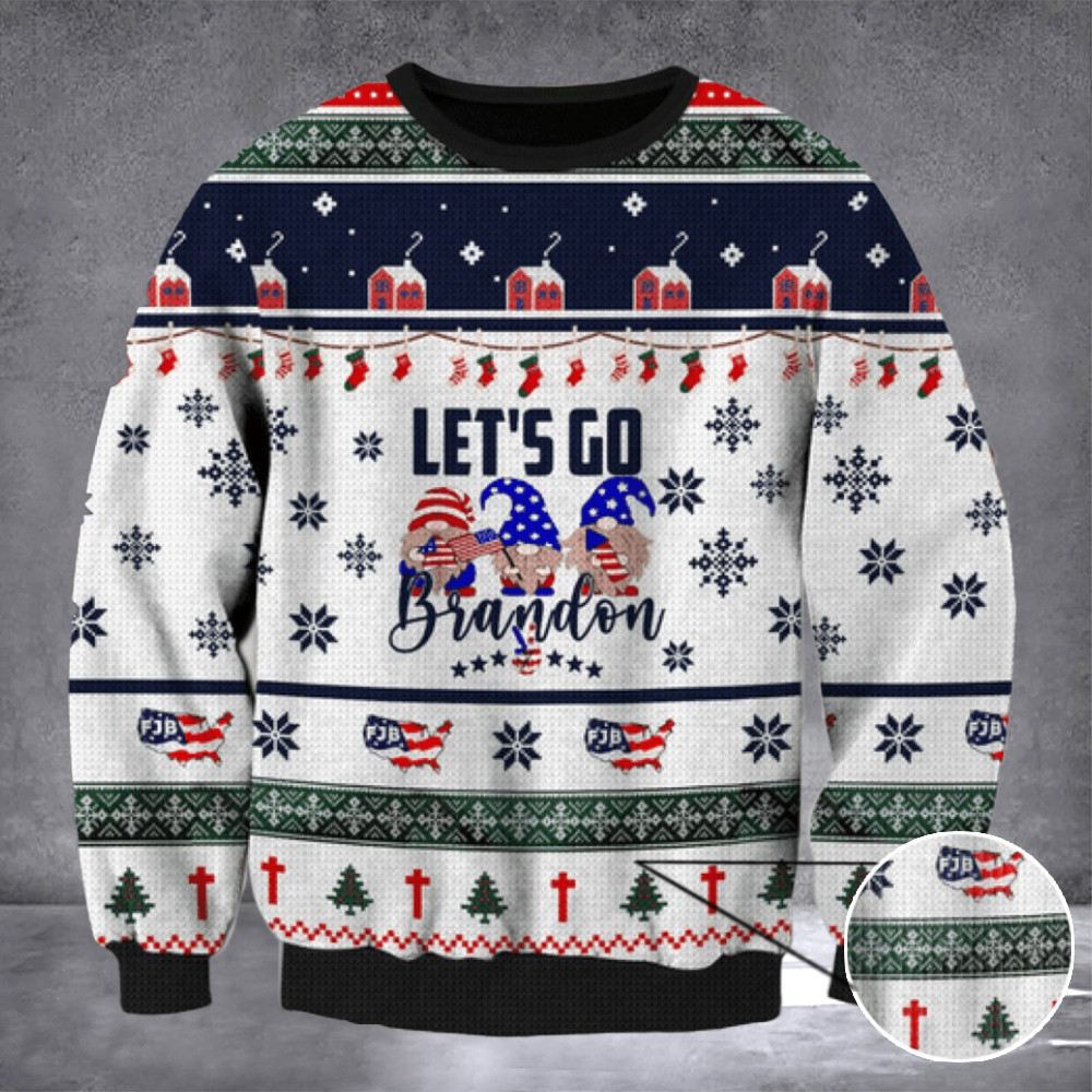 Let's Go Brandon Ugly Christmas Sweater Christmas Gnome FJB Sweater