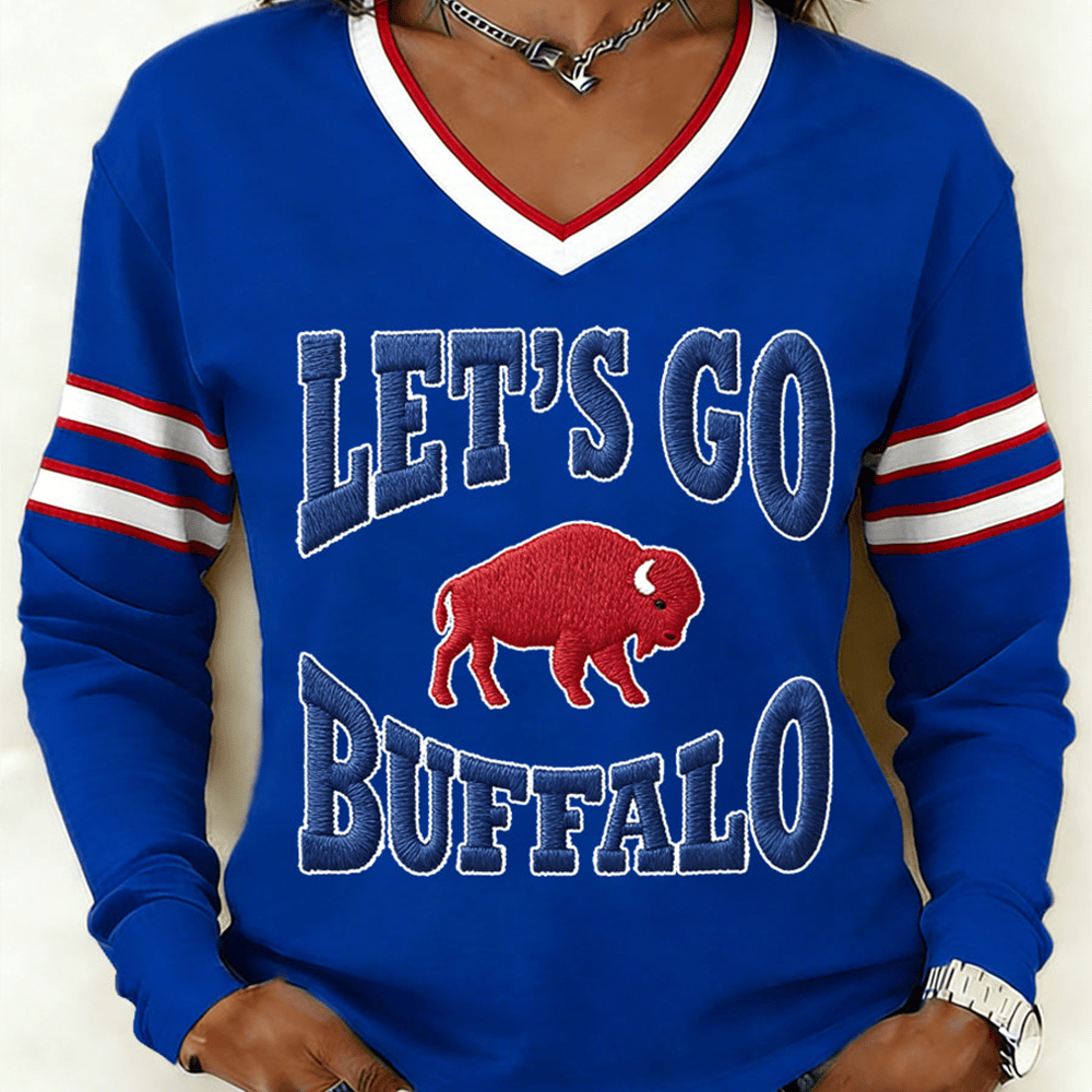 Let's Go Buffalo V-Neck Long Sleeve Shirt Footbal Clothing Gift For Mother