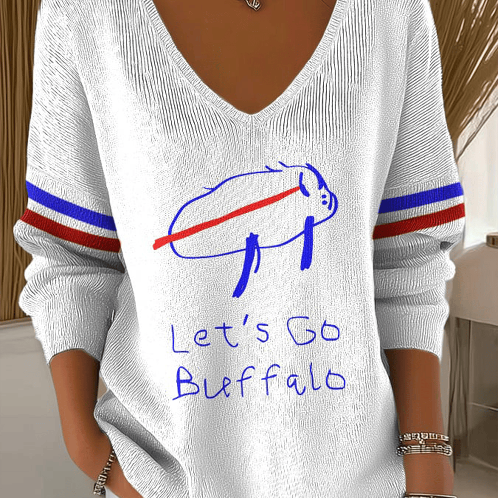 Let's Go Buffalo V-Neck Long Sleeve Shirt Football Apparel Bills Mafia Present