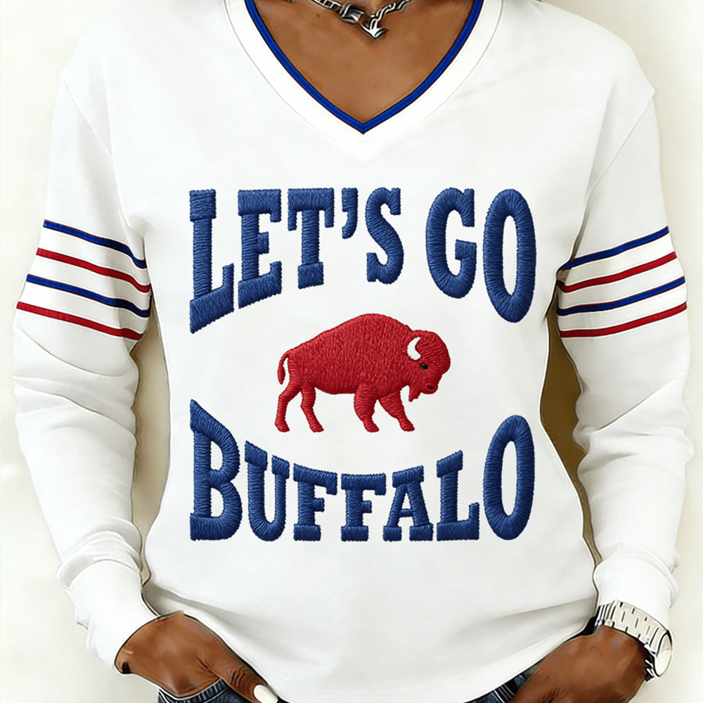 Let's Go Buffalo V-Neck Long Sleeve Shirt Game Day Apparel Football Themed Presents