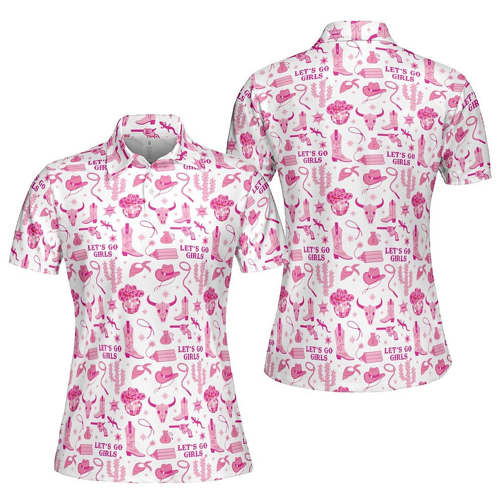 Let's Go Girls Western Golf Polo Shirt Pink Cowgirl Shirts Women's Gifts