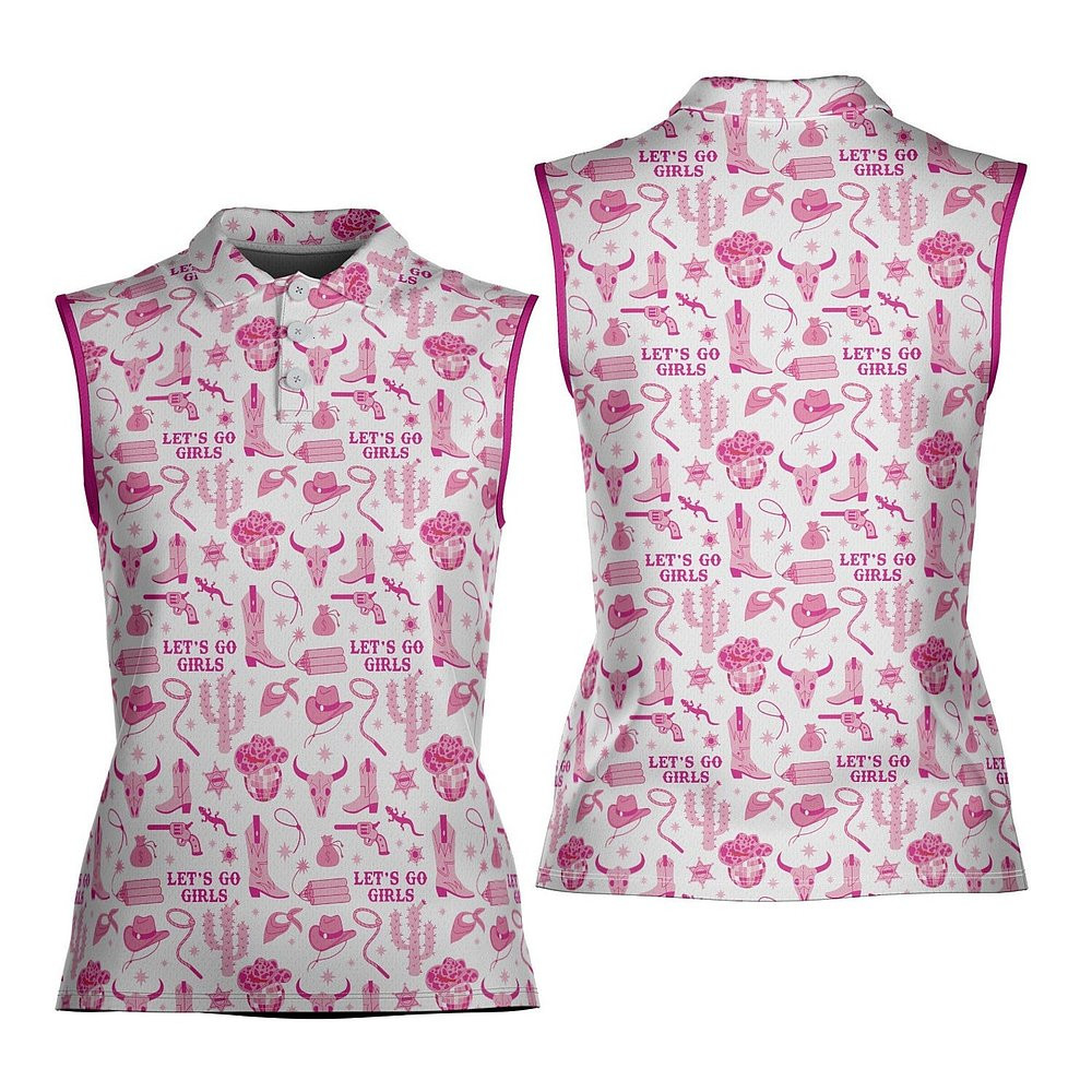 Let's Go Girls Western Golf Polo Shirt Pink Cowgirl Sleeveless Polo Shirts Women's