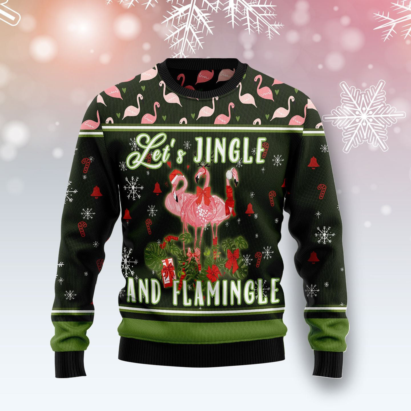 Let's Jingle And Flamingle Ugly Christmas Sweater Xmas Wreath Christmas Gifts For Animal Lovers