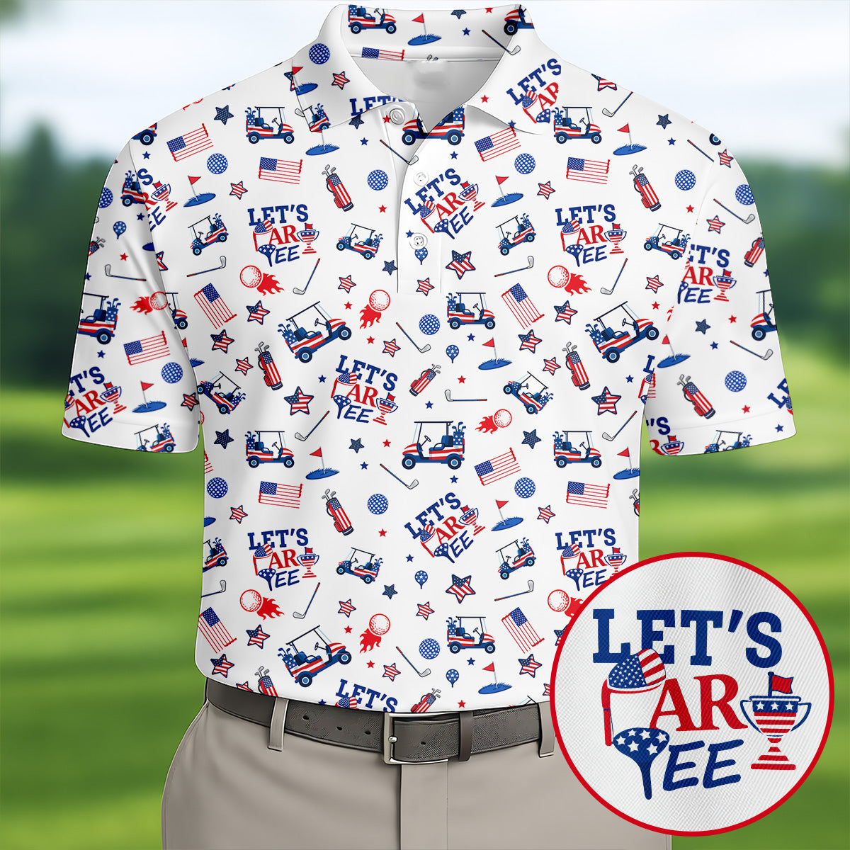 Let's Par Tee Polo Shirt US Flag Pattern Patriotic Merch Awesome Golf Gifts