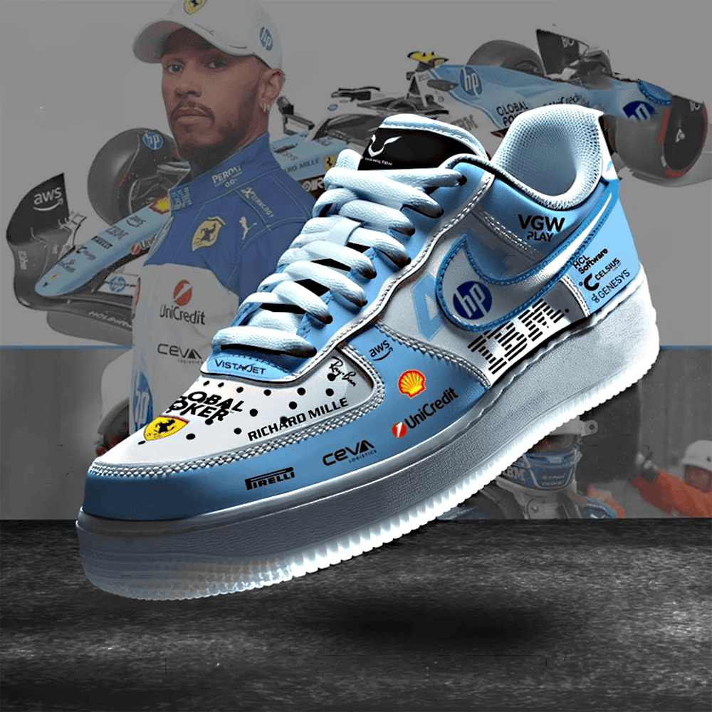 Lewis Hamilton F1 Inspired Special Blue Air Force 1 Sneaker Perfect Gift For Car Fans