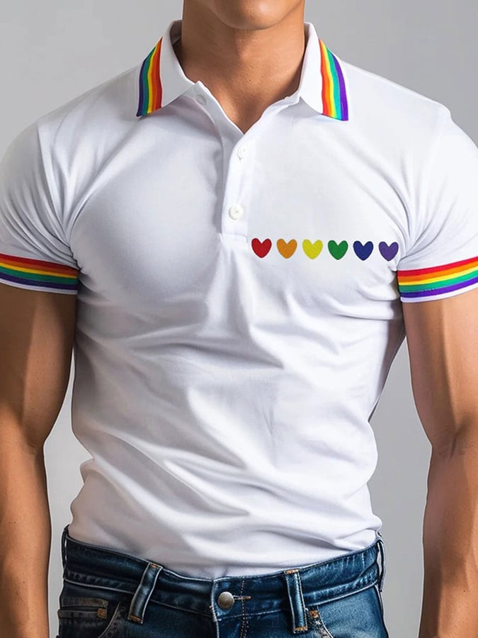 LGBT Pride Rainbow Heart Polo Shirt Pride Month Fan Gear Patriotic Apparel Best Gift For LGBTQ Fans