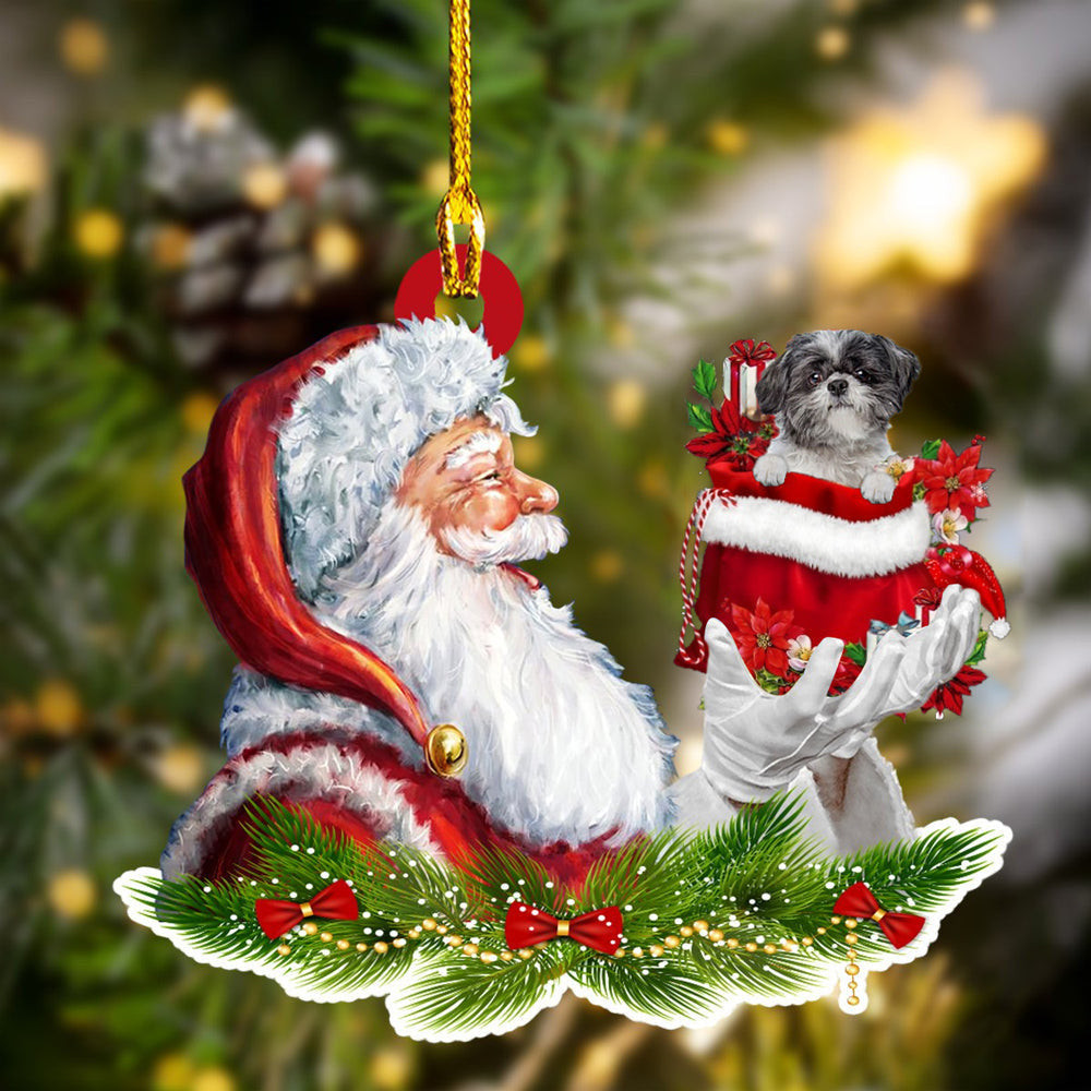 Lhasa Apso and Santa Christmas Ornament for Dog Lovers Dog Mom Acrylic Dog Ornament
