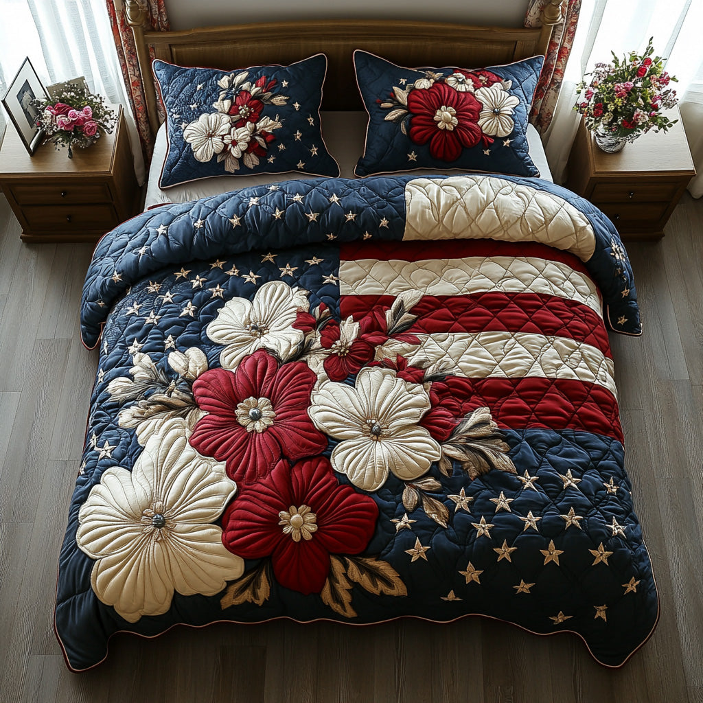 Liberty Bloom Quilted Bedding Set Patriotic Bedroom Decor Christmas Gifts For Wife