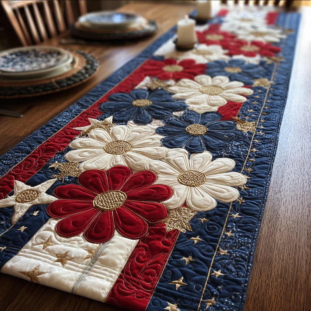 Liberty Bloom Quilted Table Runner Holiday Runner Dining Patriotic Gift Ideas