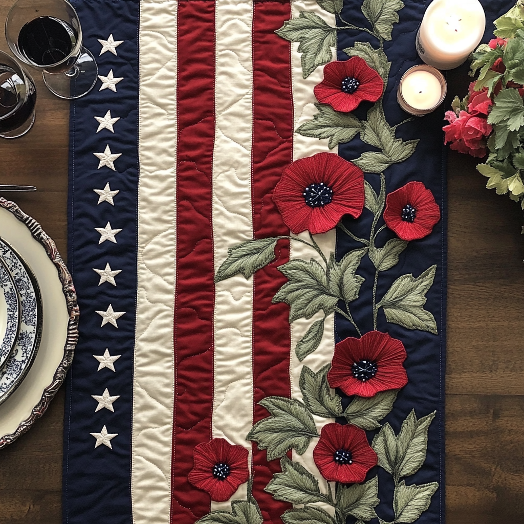 Liberty Bloom Quilted Table Runner Holiday Table Runners Patriotic Gift Ideas