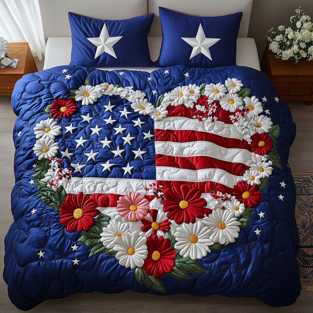 Liberty Blossom Quilted Bedding Set Bed Decorations Patriotic Gift Ideas