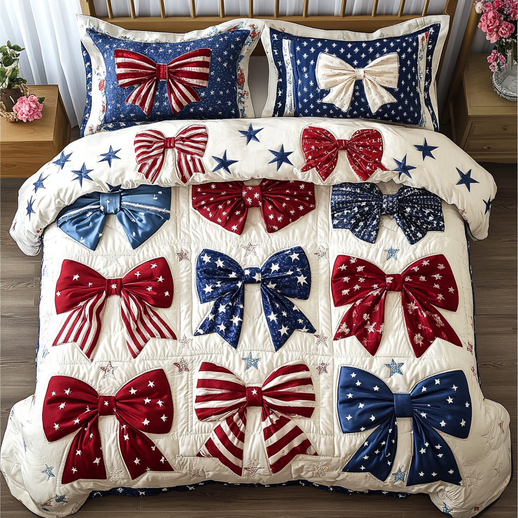 Liberty Bow Quilted Bedding Set Cool Bedroom Decor Patriotic Gifts For Dad
