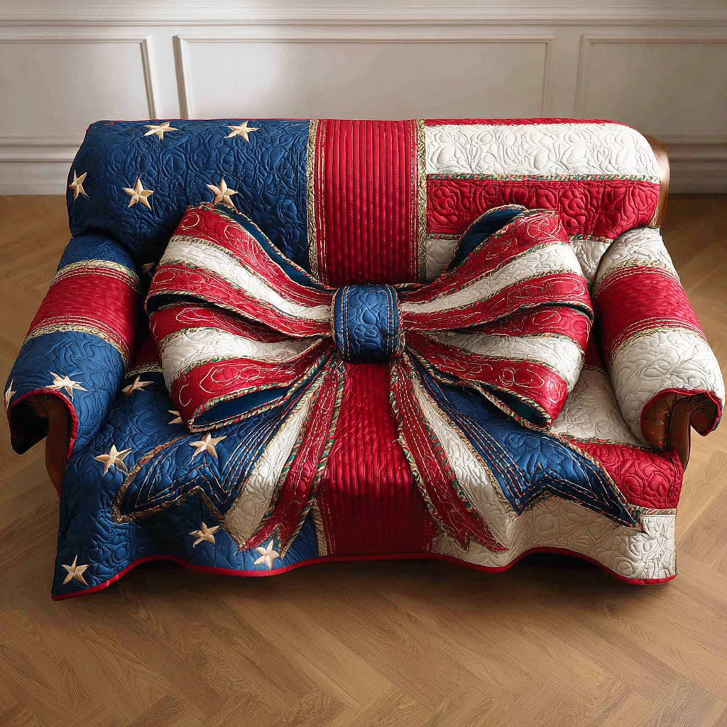 Liberty Bow Quilted Sofa Cover Home Decorattions Patriotic Gift Items