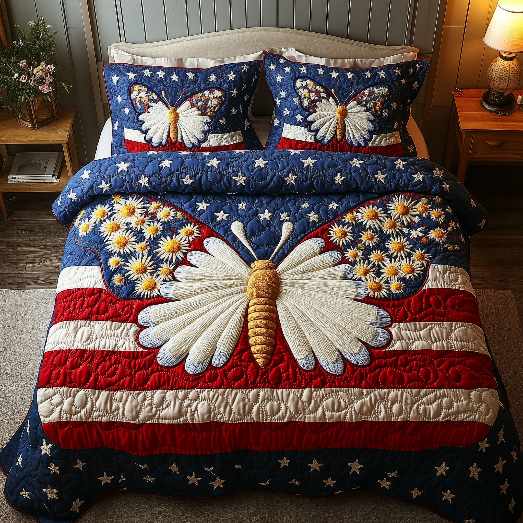Liberty Butterfly Quilted Bedding Set Duvet Cover Bedspread Awesome Gifts For Butterfly Lovers
