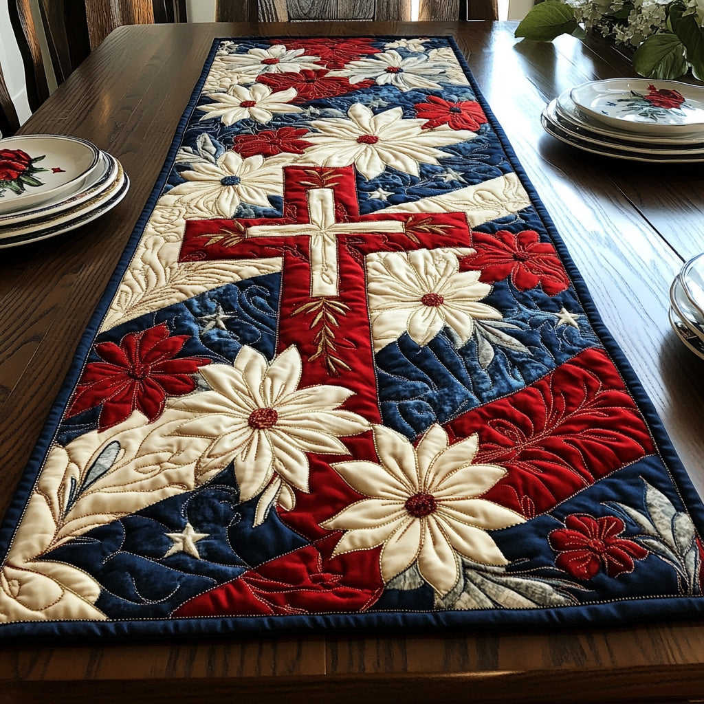 Liberty Cross Quilted Table Runner Holiday Table Runners Patriotic Christmas Gifts