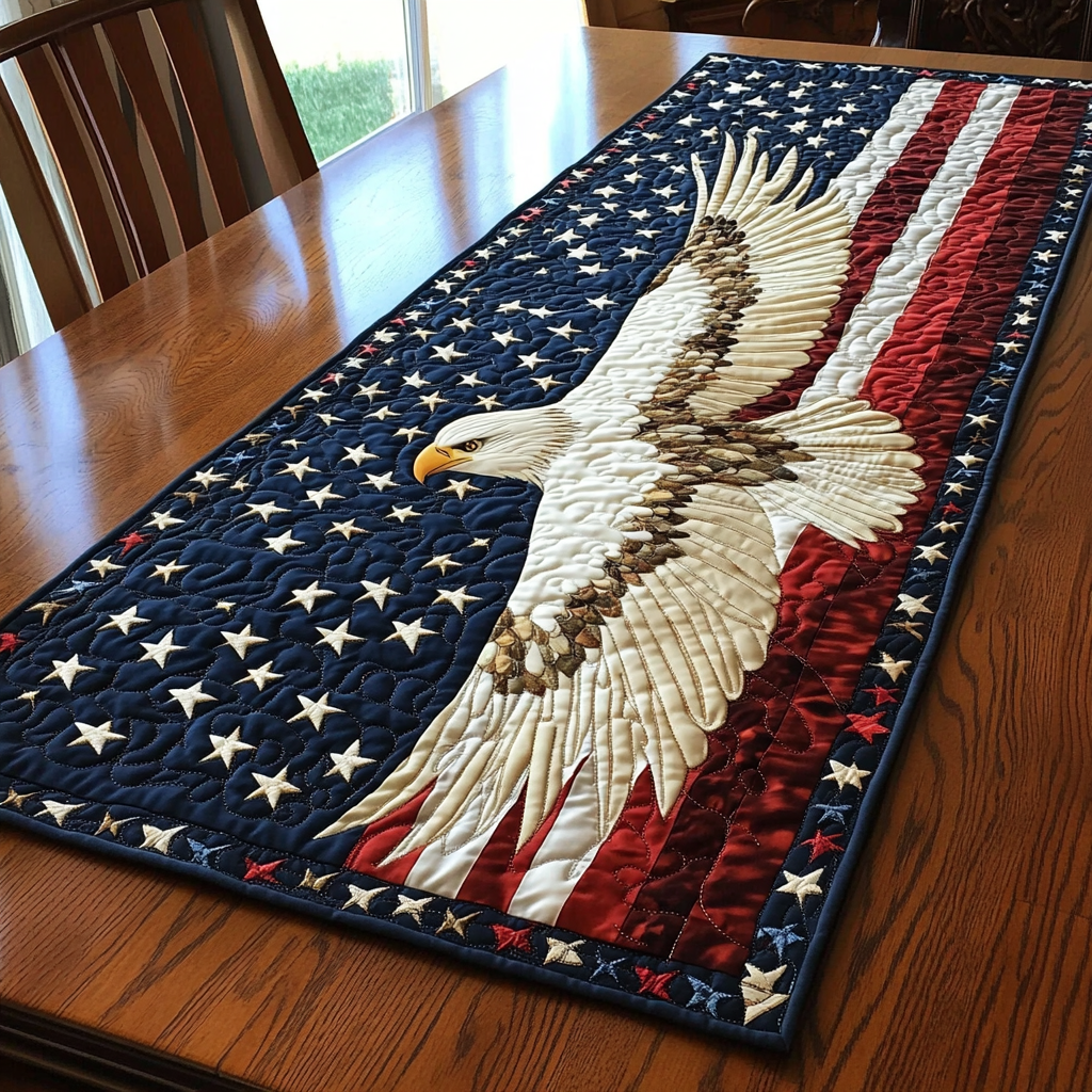 Liberty Eagle Quilted Table Runner Dining Decor Patriotic Eagle Gifts For Him