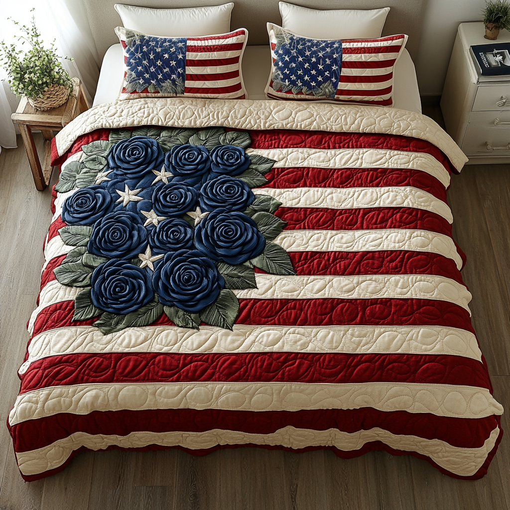 Liberty Flowers Quilted Bedding Set Bedroom Decor Patriotic Gifts For Women