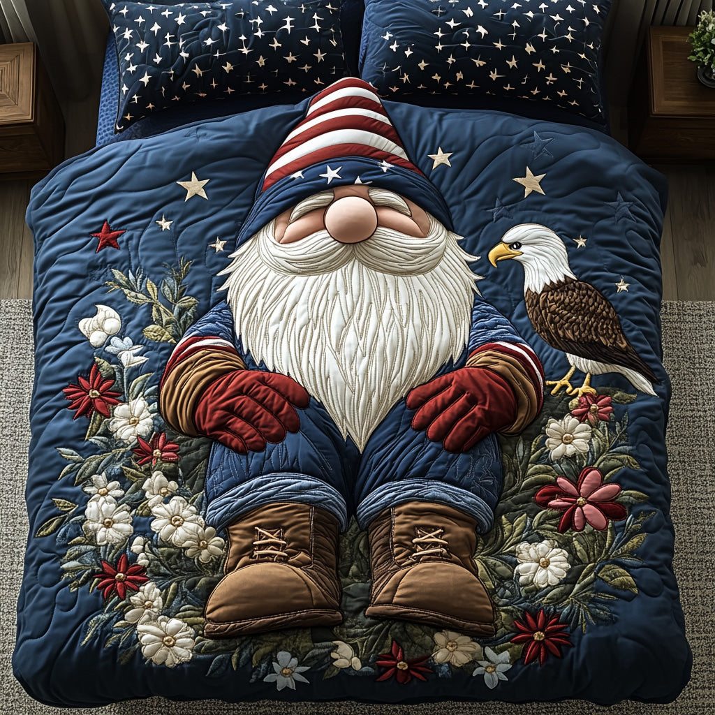 Liberty Gnome Quilted Bedding Set Bed Room Decoration Gifts For A Patriotic Person