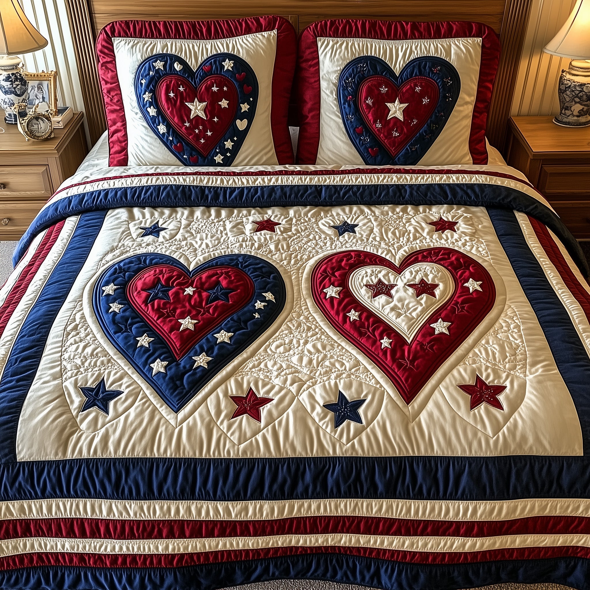 Liberty Heart Quilted Bedding Set Duvet Cover Bedspread Good Gifts For Women