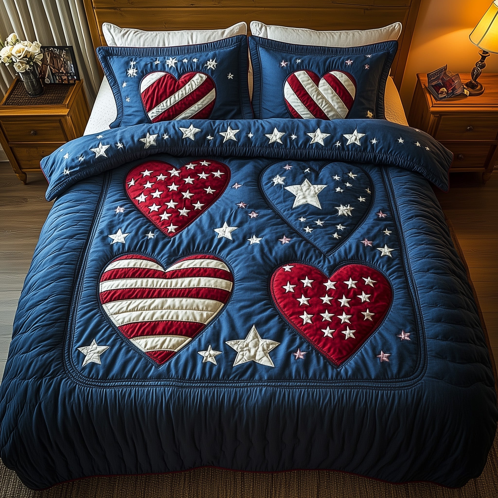 Liberty Heart Quilted Bedding Set Duvet Cover Bedspread Unique Gifts For Men