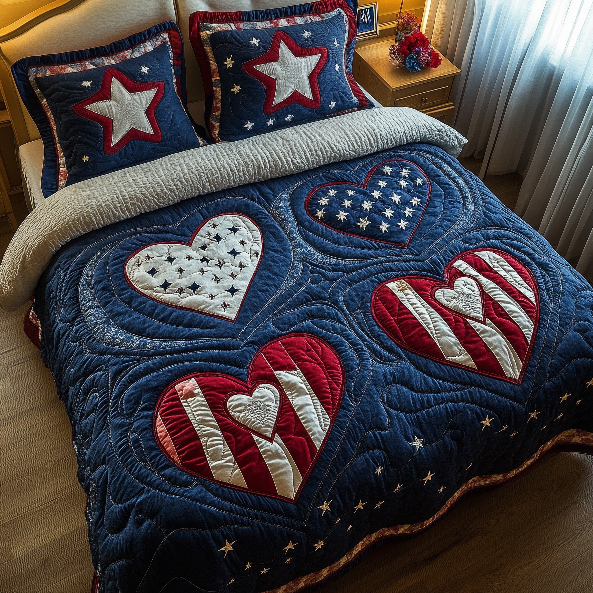 Liberty Heart Quilted Bedding Set Duvet Cover Bedspread Unique Gifts For Wife