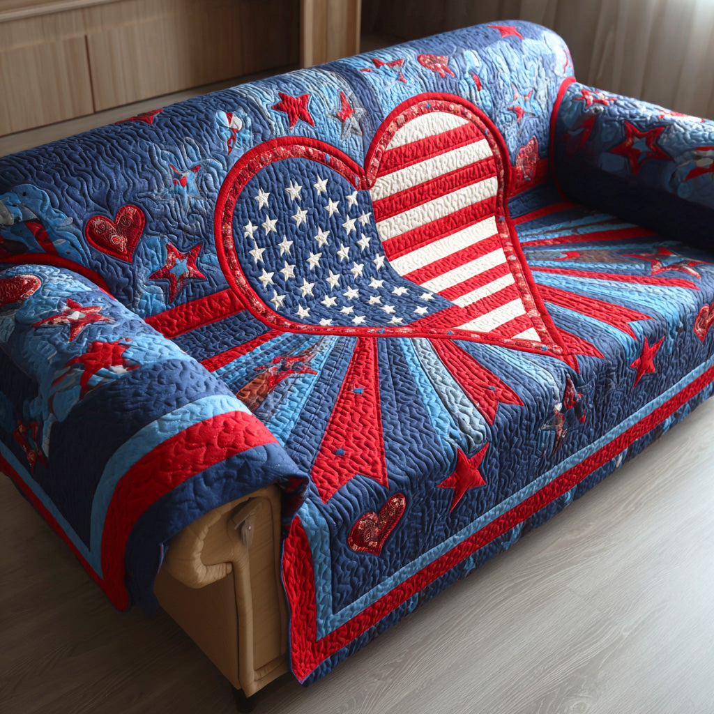 Liberty Heart Quilted Sofa Cover Home Decor Best Patriotic Gifts