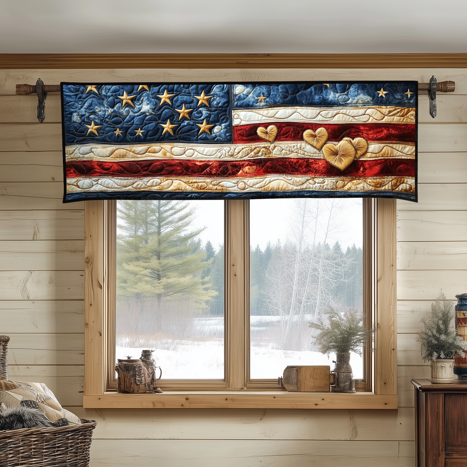 Liberty Hearts and Stars Quilted Valance Foyer Decor Ideas Gifts For Sunflower Lovers