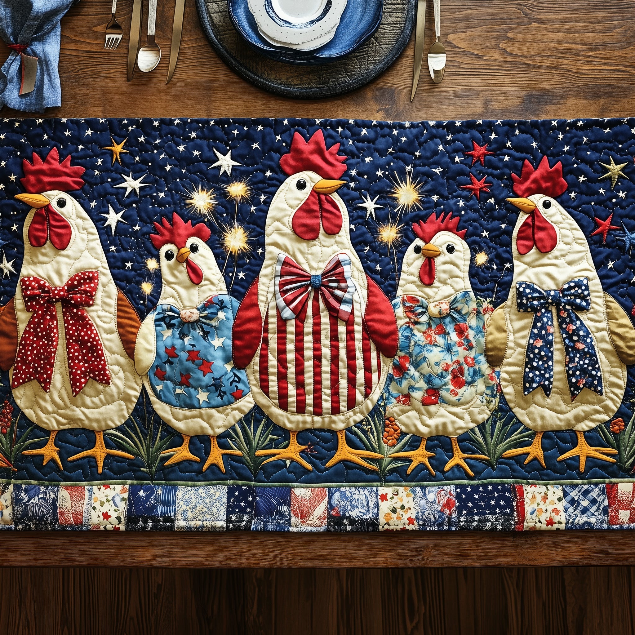 Liberty Hens United Quilted Table Runner Table Runner for Holiday Gatherings