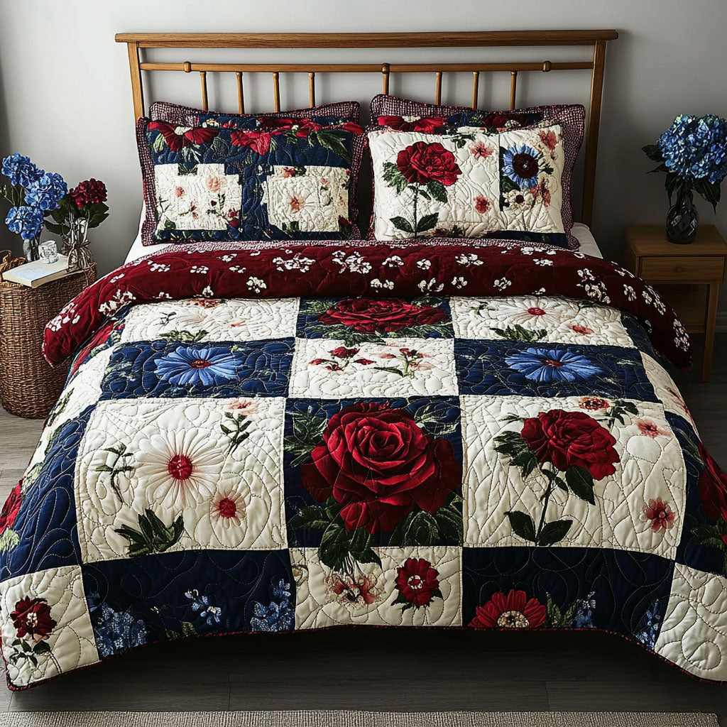 Liberty in Bloom Quilted Bedding Set Unique Bed Sheet Set Gifts For A Patriotic Person