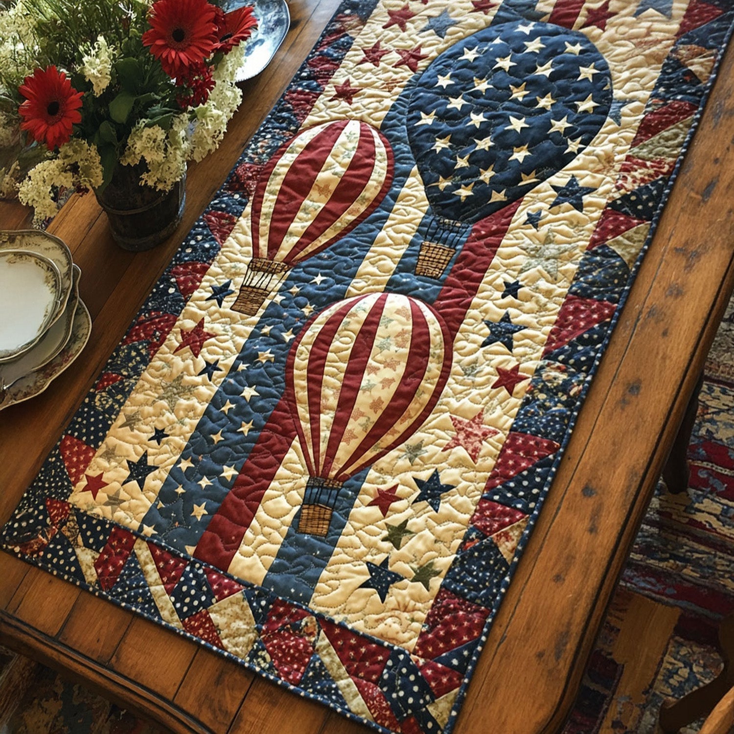 Liberty in the Air Quilted Table Runner Holiday Table Throw Patriotic Themed Gifts