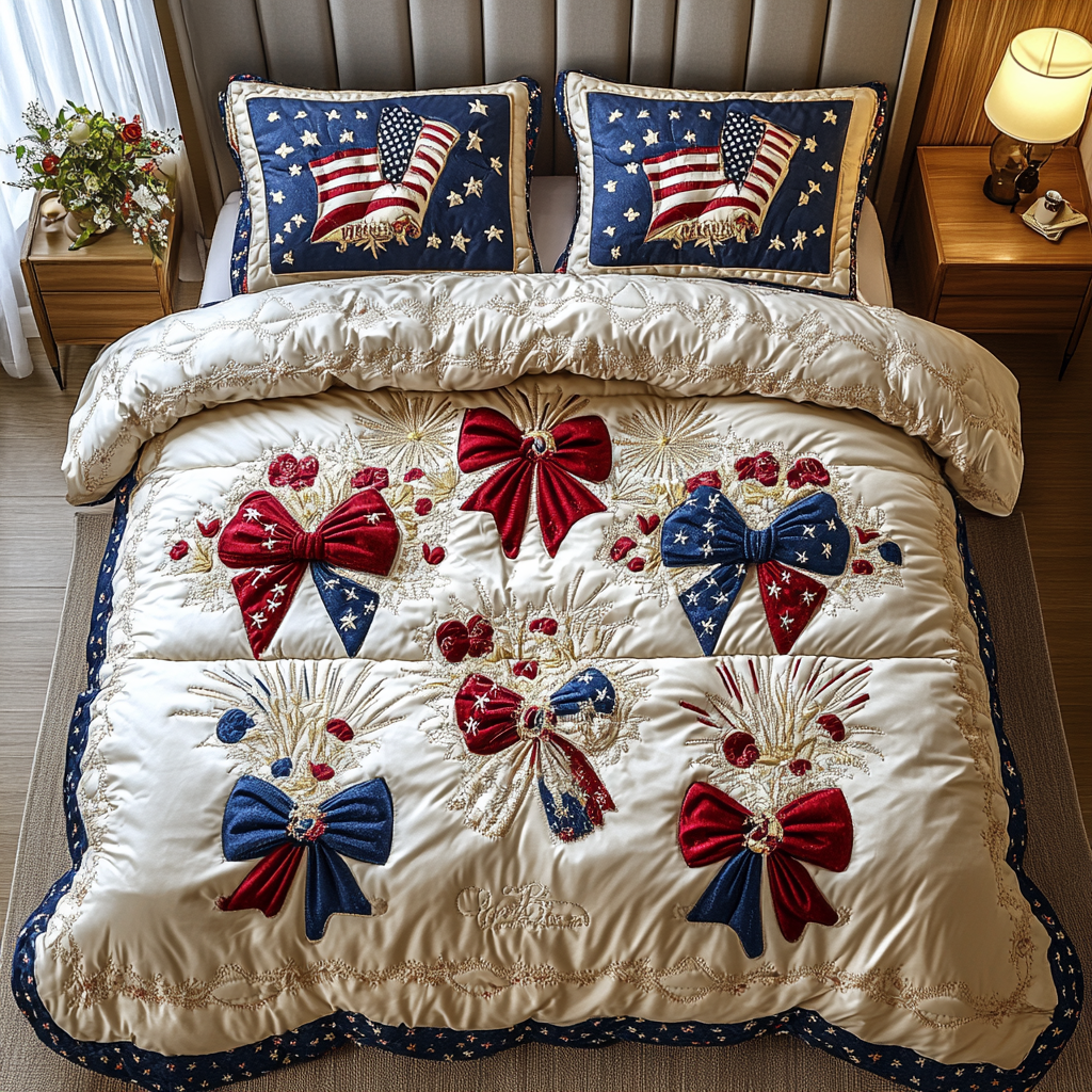 Liberty Knots Quilted Bedding Set Aesthetic Room Decor Patriotic Presents