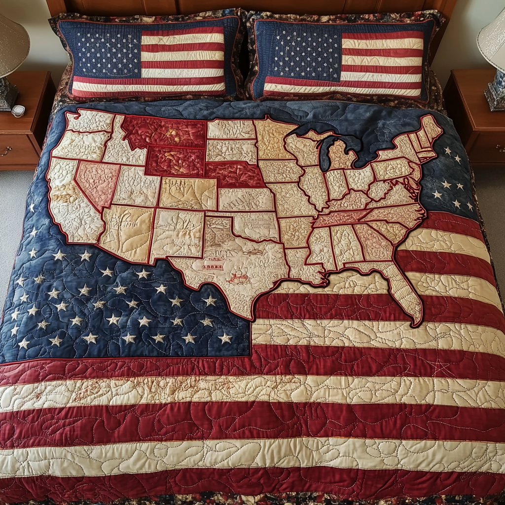 Liberty Map Quilted Bedding Set Patriotic Room Ideas Christmas Gifts For Wife