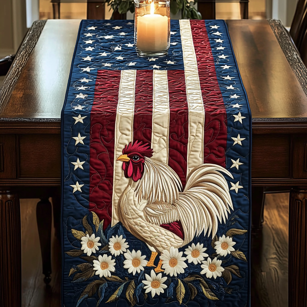 Liberty Rooster Quilted Table Runner Holiday Runner Dining Patriotic Novelty Items