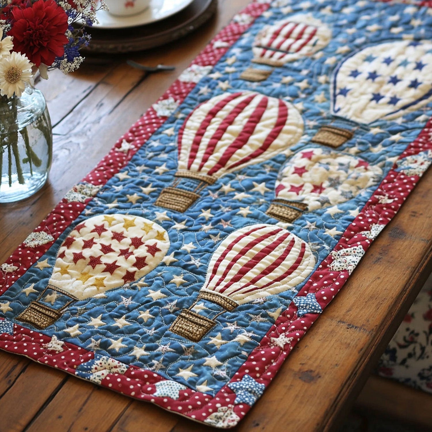 Liberty Sky Ride Quilted Table Runner Elegant Holiday Table Runners Patriotic Presents