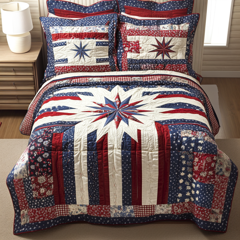 Liberty Star Quilted Bedding Set Heartwarming Bedding Gift for Loved Ones