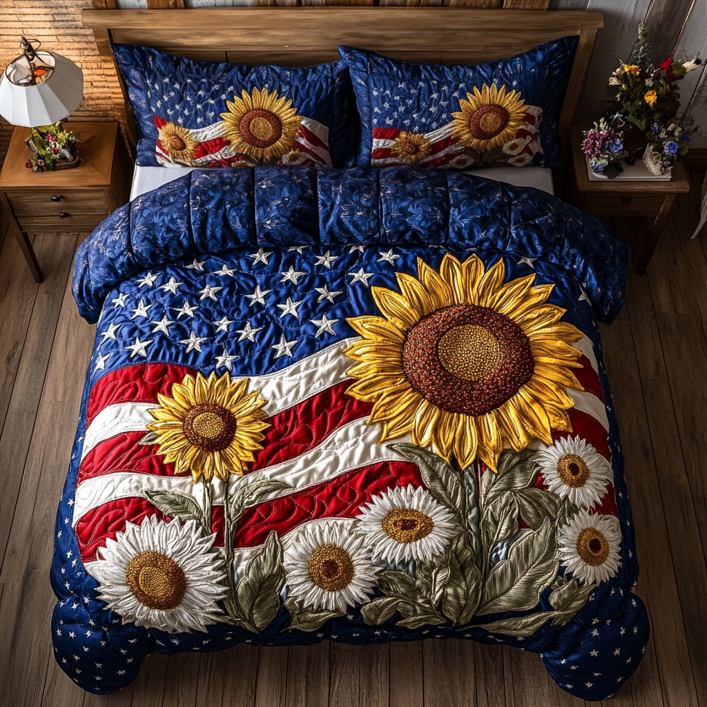 Liberty Sunflower Quilted Bedding Set Best Comforter Sets Unique Patriotic Gifts