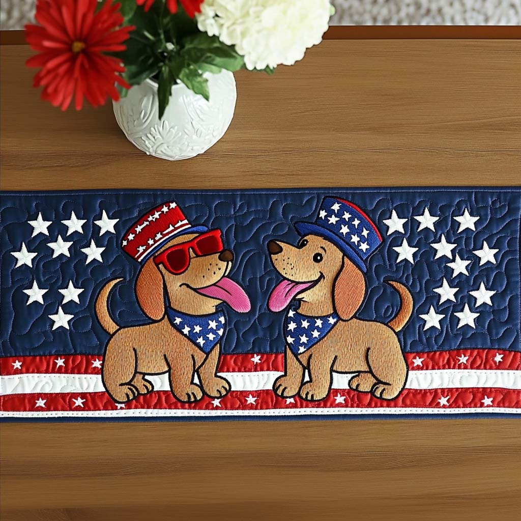 Liberty Tails Duo Quilted Table Runner Dining Decor Patriotic Christmas Gifts