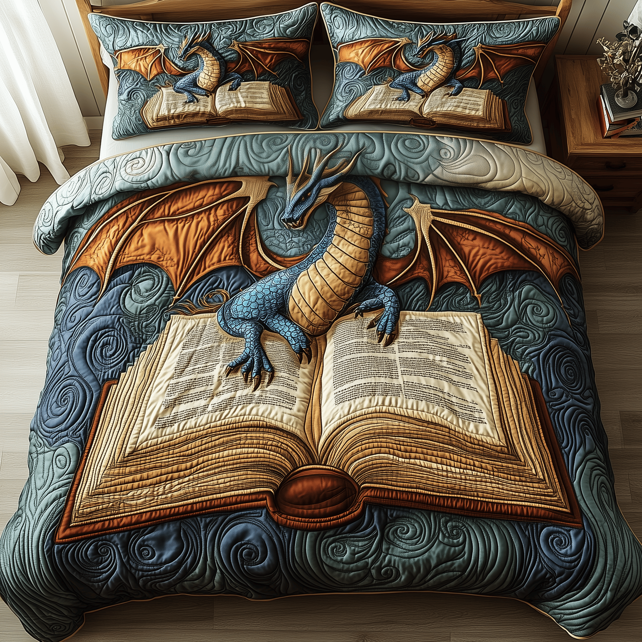 Library Dragon Quilted Bedding Set Dragonfly Gifts For Mom