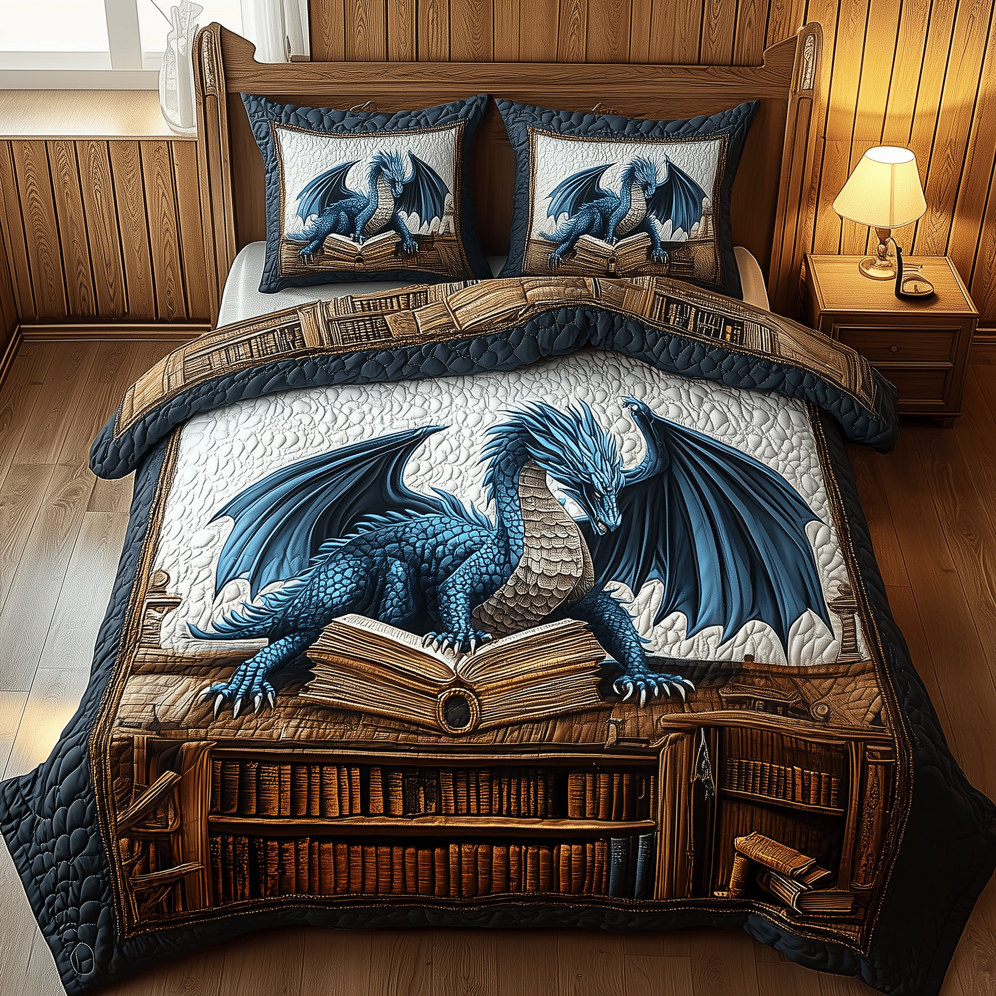 Library Dragon Quilted Bedding Set Xmas Bedding Set Best Christmas Gifts 2024