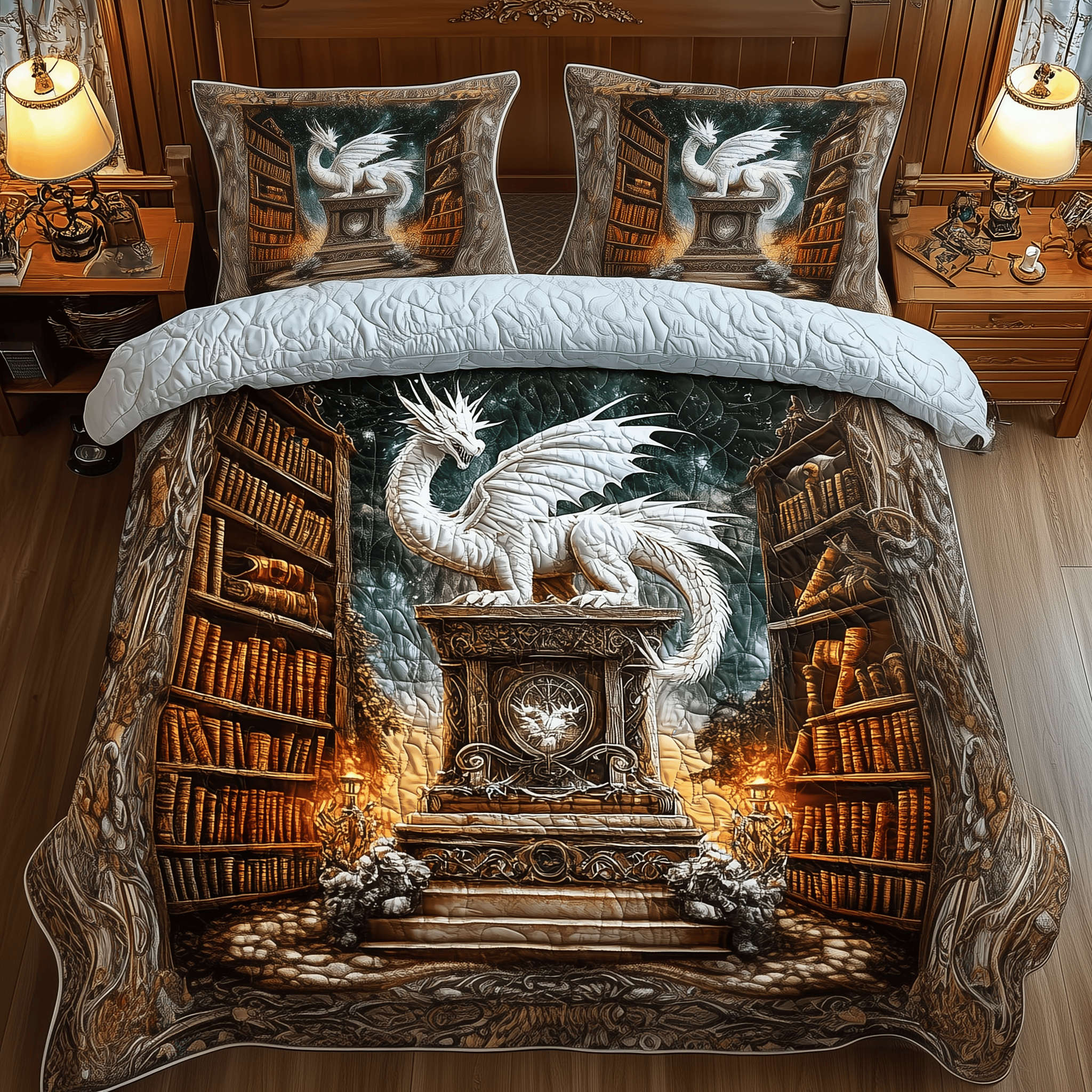 Library Dragon Quilted Bedding Set Xmas Bedding Set Unique Christmas Gifts For Parents