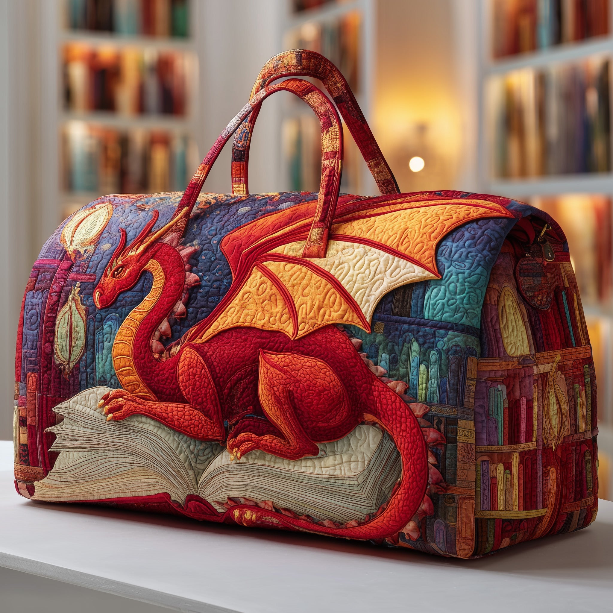 Library Dragon Quilted Duffle Bag Anniversary Gift Idea