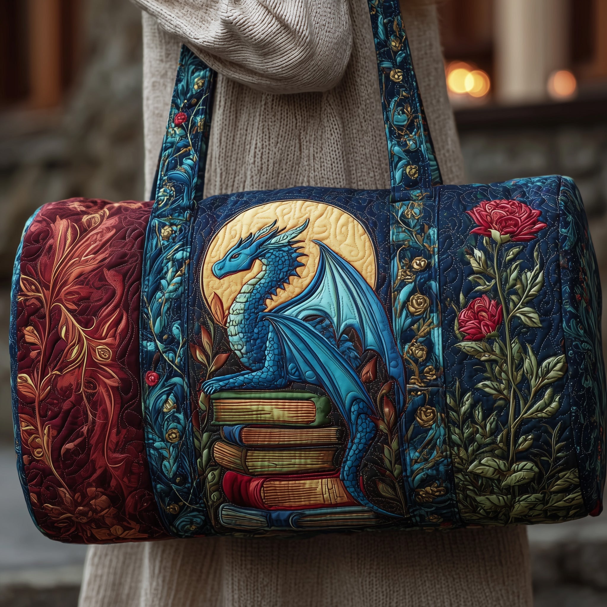 Library Dragon Quilted Duffle Bag Fall Gift Choice