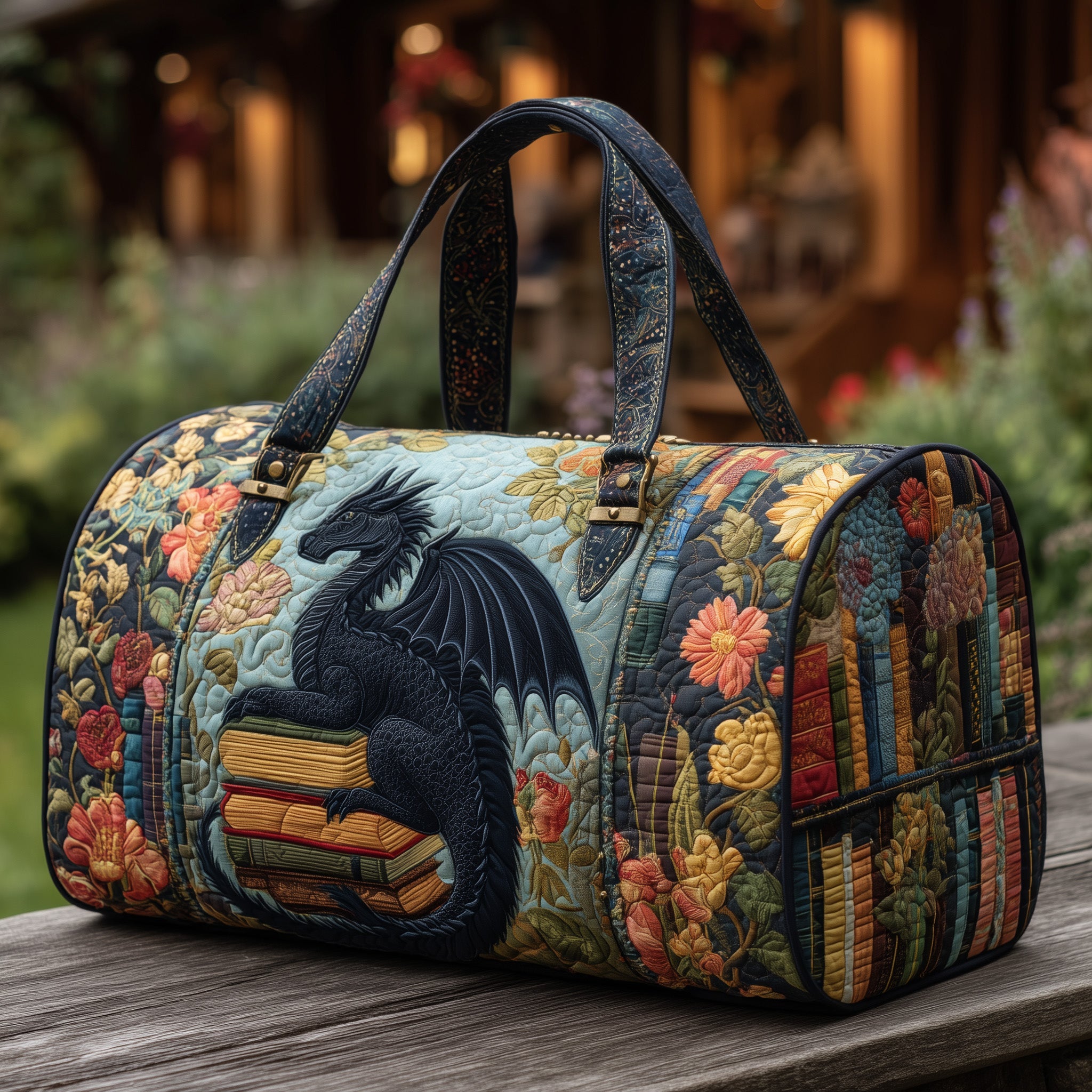 Library Dragon Quilted Duffle Bag Gift For Dad