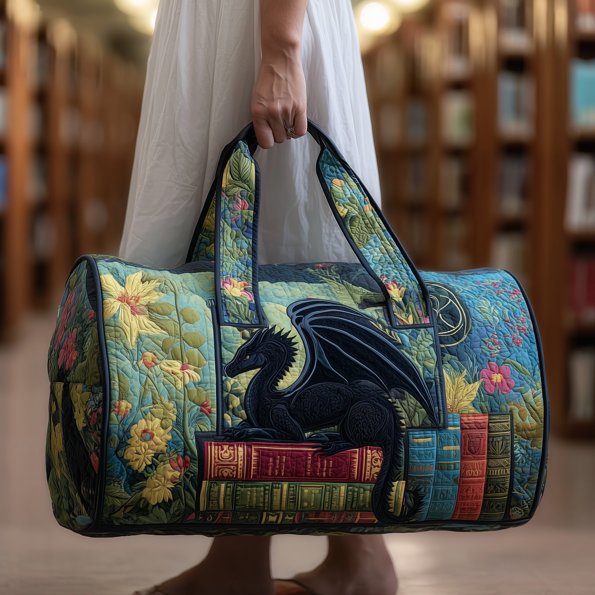 Library Dragon Quilted Duffle Bag Gift For Friends