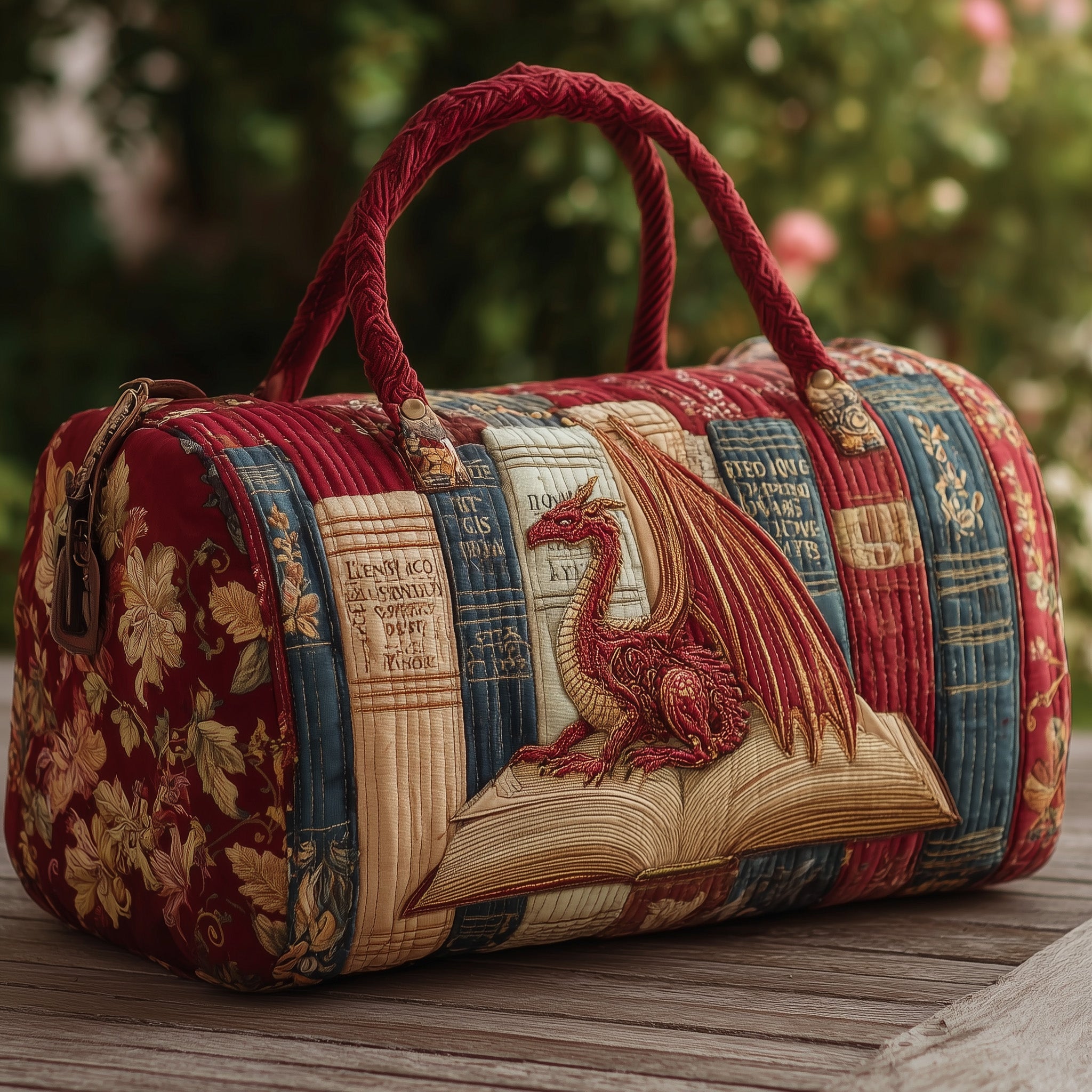Library Dragon Quilted Duffle Bag Gift For Her