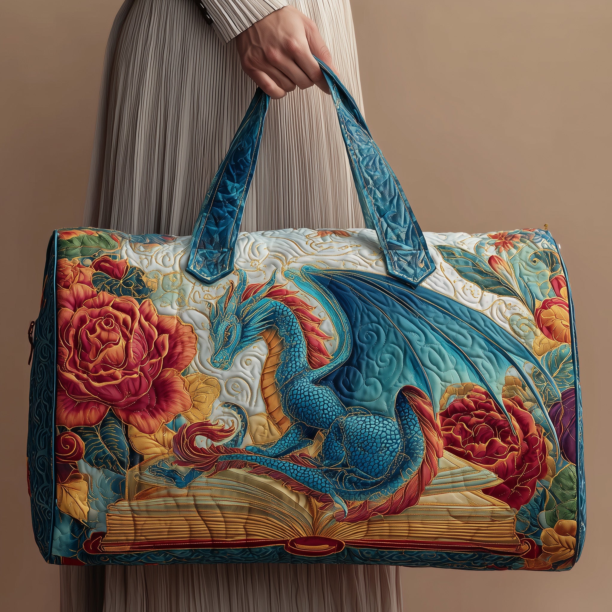 Library Dragon Quilted Duffle Bag Gift For Him