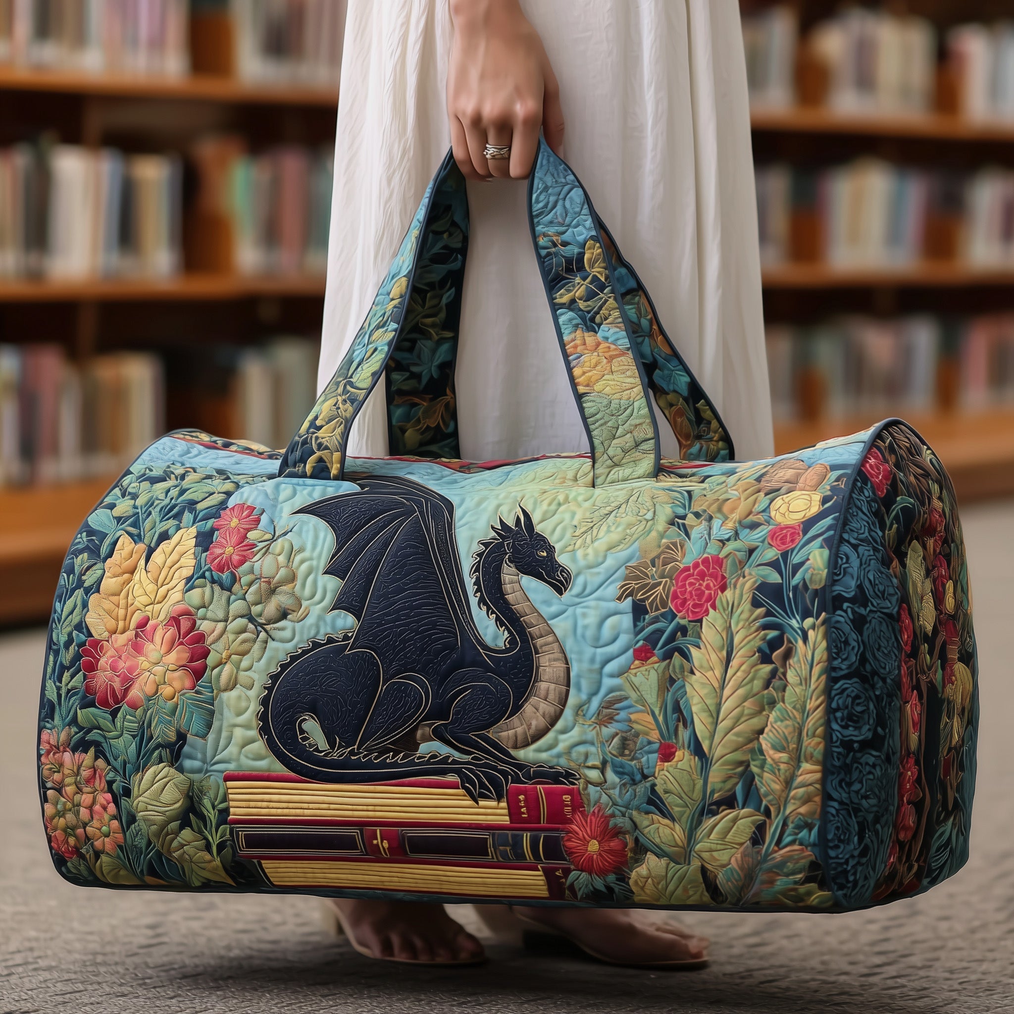 Library Dragon Quilted Duffle Bag Gift For Kids